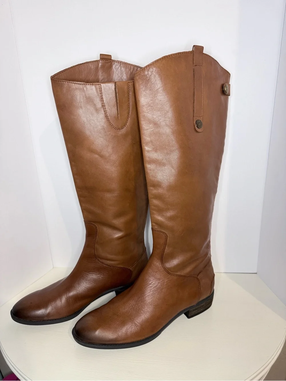 Sam Edelman Vintage-Inspired  Leather Tall Riding Boots Cognac Brown Size 9.5